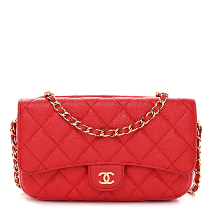 Chanel Caviar Quilted Flap Phone Holder With Chain Red 1 of 16
