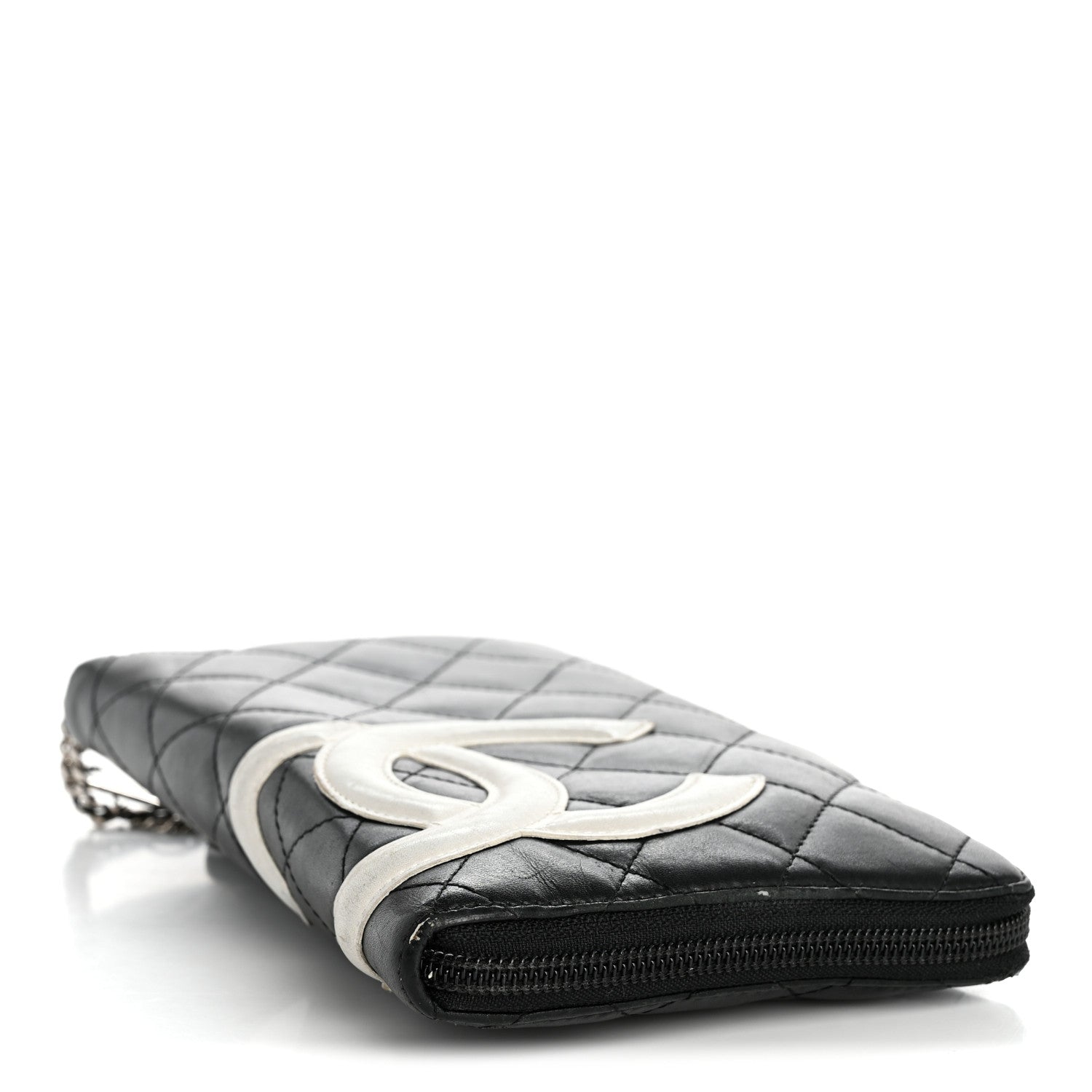 Chanel Calfskin Cambon Zip Around Organizer Wallet Black White 4 of 13