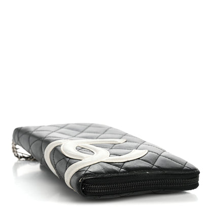 Chanel Calfskin Cambon Zip Around Organizer Wallet Black White 4 of 13