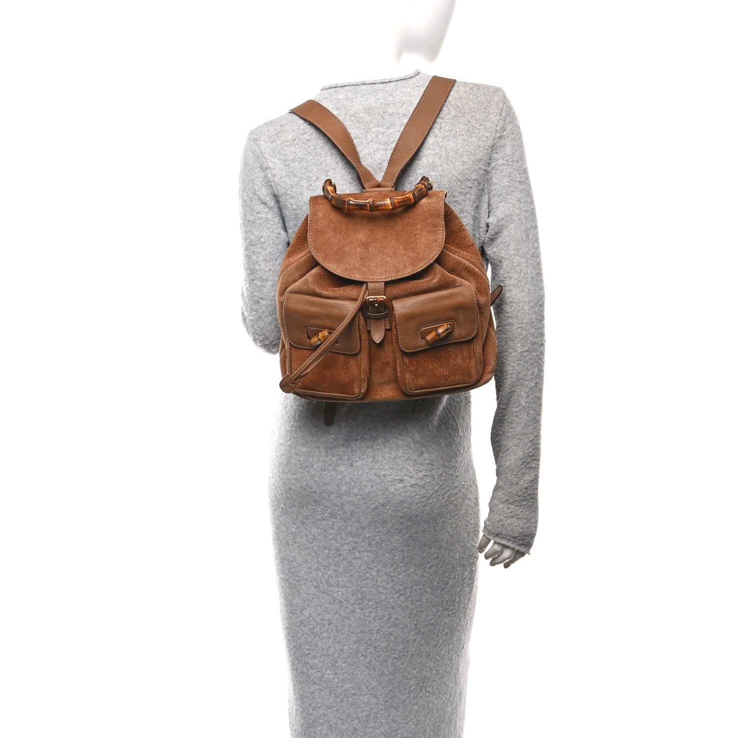Gucci Suede Bamboo Backpack Beige 2 of 11