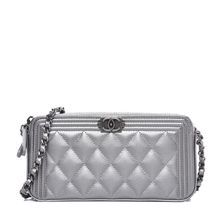 Chanel Metallic Caviar Quilted Small Boy Clutch With Chain Silver 1 of 10