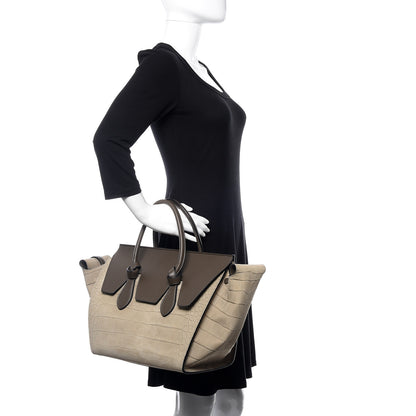Celine Crocodile Embossed Nubuck Calfskin Small Tie Knot Tote Grey 2 of 10