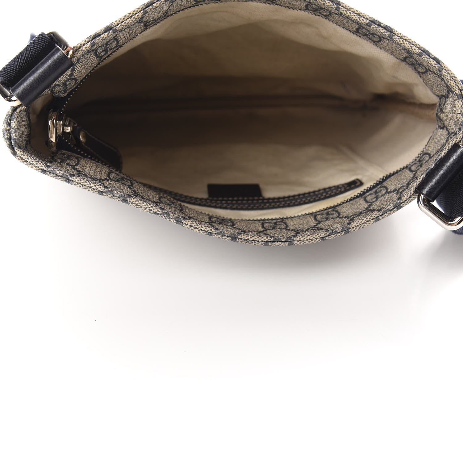 Gucci GG Supreme Monogram Small Flat Side Zip Messenger Bag Beige Blue 4 of 11