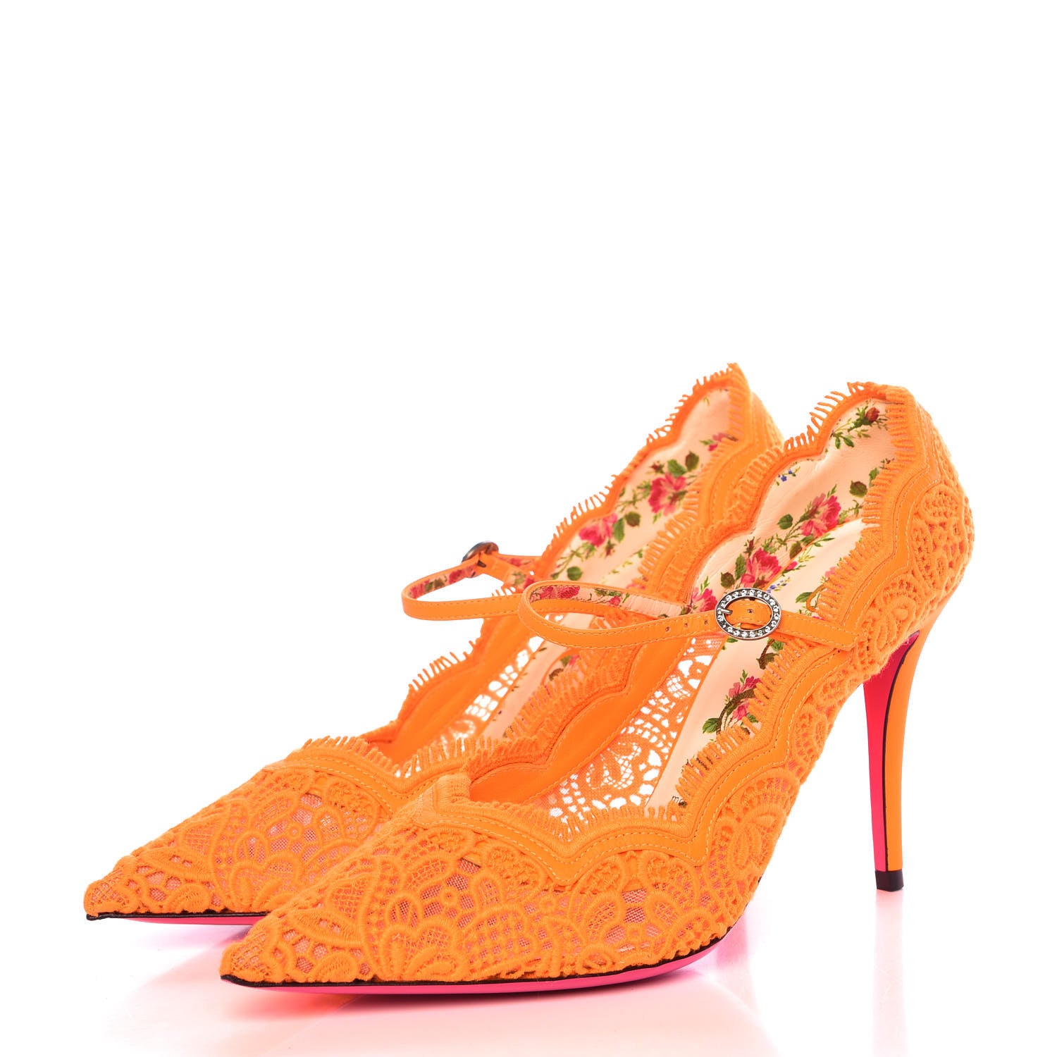 Gucci Lace Pizzo Venice Pumps 39 Orange Fluo 3 of 10