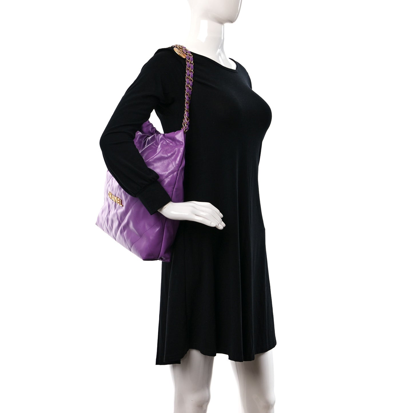 Shiny Calfskin Quilted Small Chanel 22 Purple