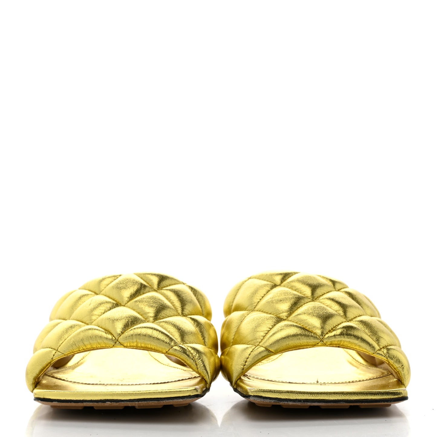 Metallic Nappa Reflection Matelasse Padded Kitten Heel Mule Sandals 39 Gold