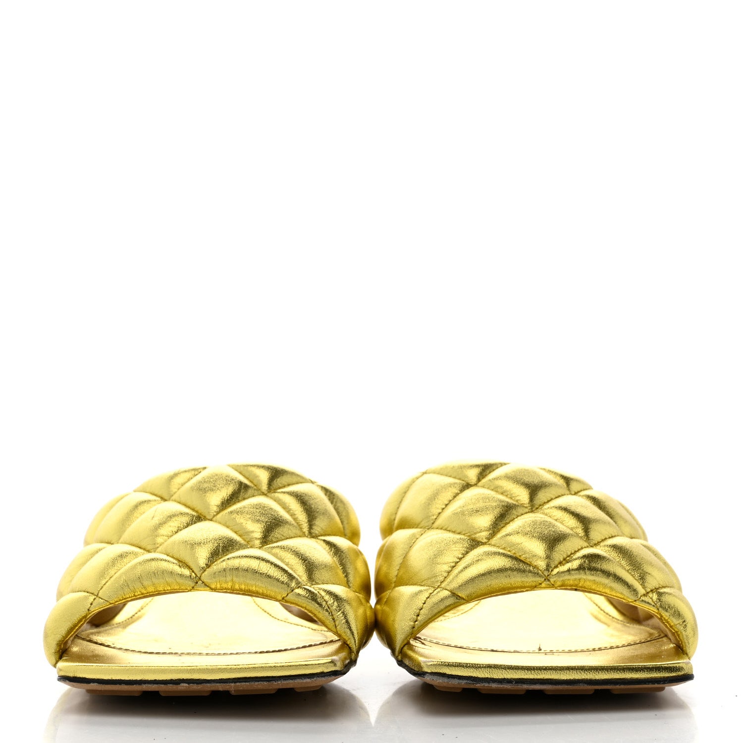 Bottega Veneta Metallic Nappa Reflection Matelasse Padded Kitten Heel Mule Sandals 39 Gold 3 of 13