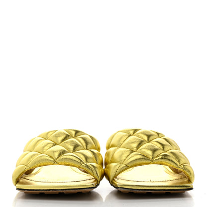 Bottega Veneta Metallic Nappa Reflection Matelasse Padded Kitten Heel Mule Sandals 39 Gold 3 of 13