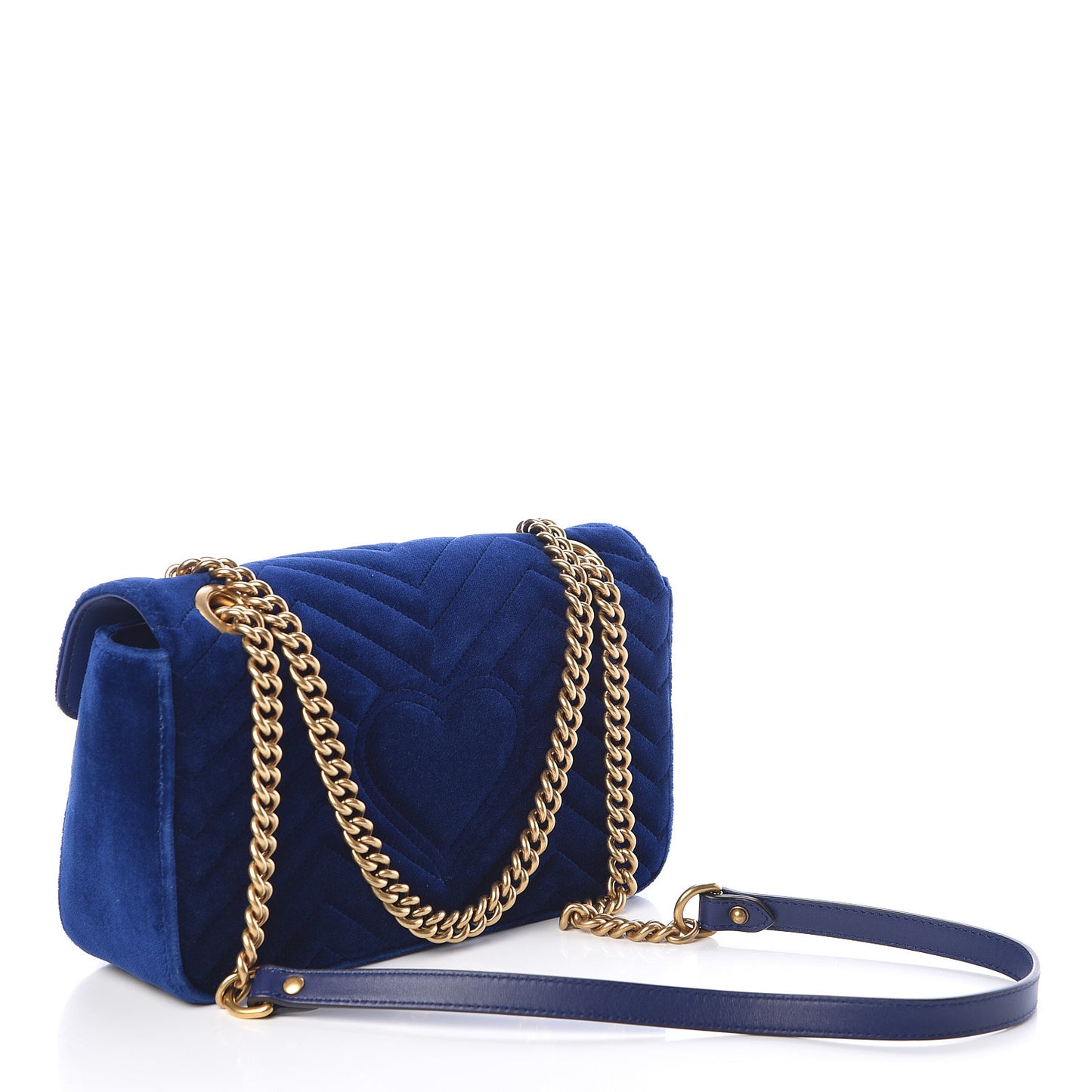 Velvet Matelasse Small GG Marmont Shoulder Bag Cobalt Blue