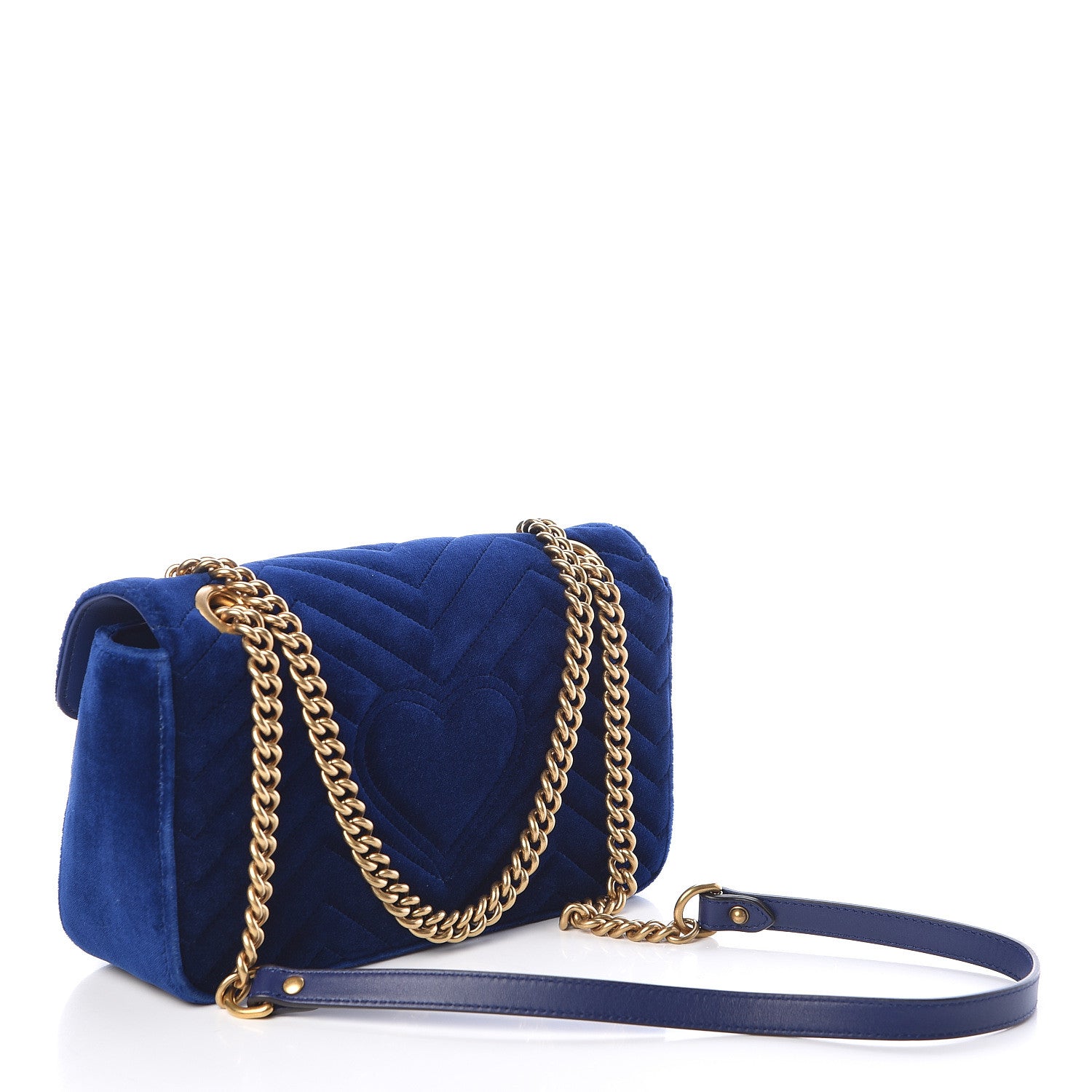 Gucci Velvet Matelasse Small GG Marmont Shoulder Bag Cobalt Blue 3 of 10