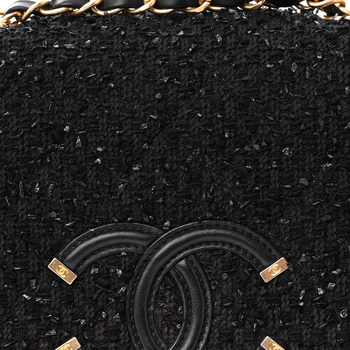 Tweed Calfskin Quilted Medium CC Filigree Flap Black