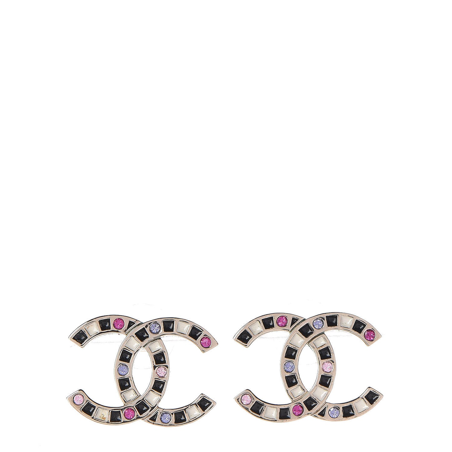 Crystal Enamel Large CC Earrings Gold Black White Pink