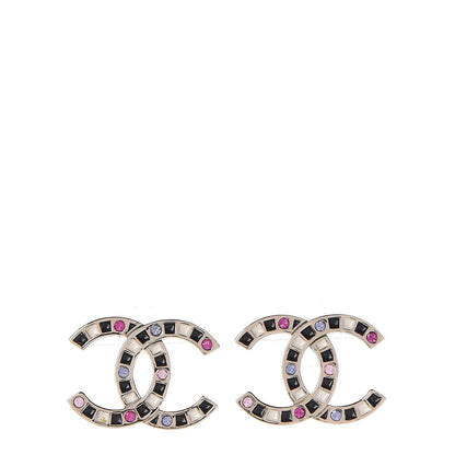 Chanel Crystal Enamel Large CC Earrings Gold Black White Pink 1 of 5