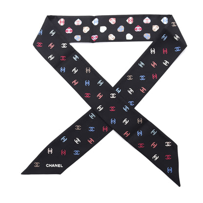 Chanel Silk Heart CC Slim Bandeau Scarf Black 1 of 4