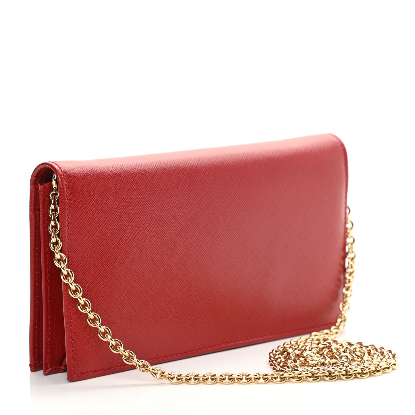 Hammered Calfskin Vara Bow Chain Wallet Red