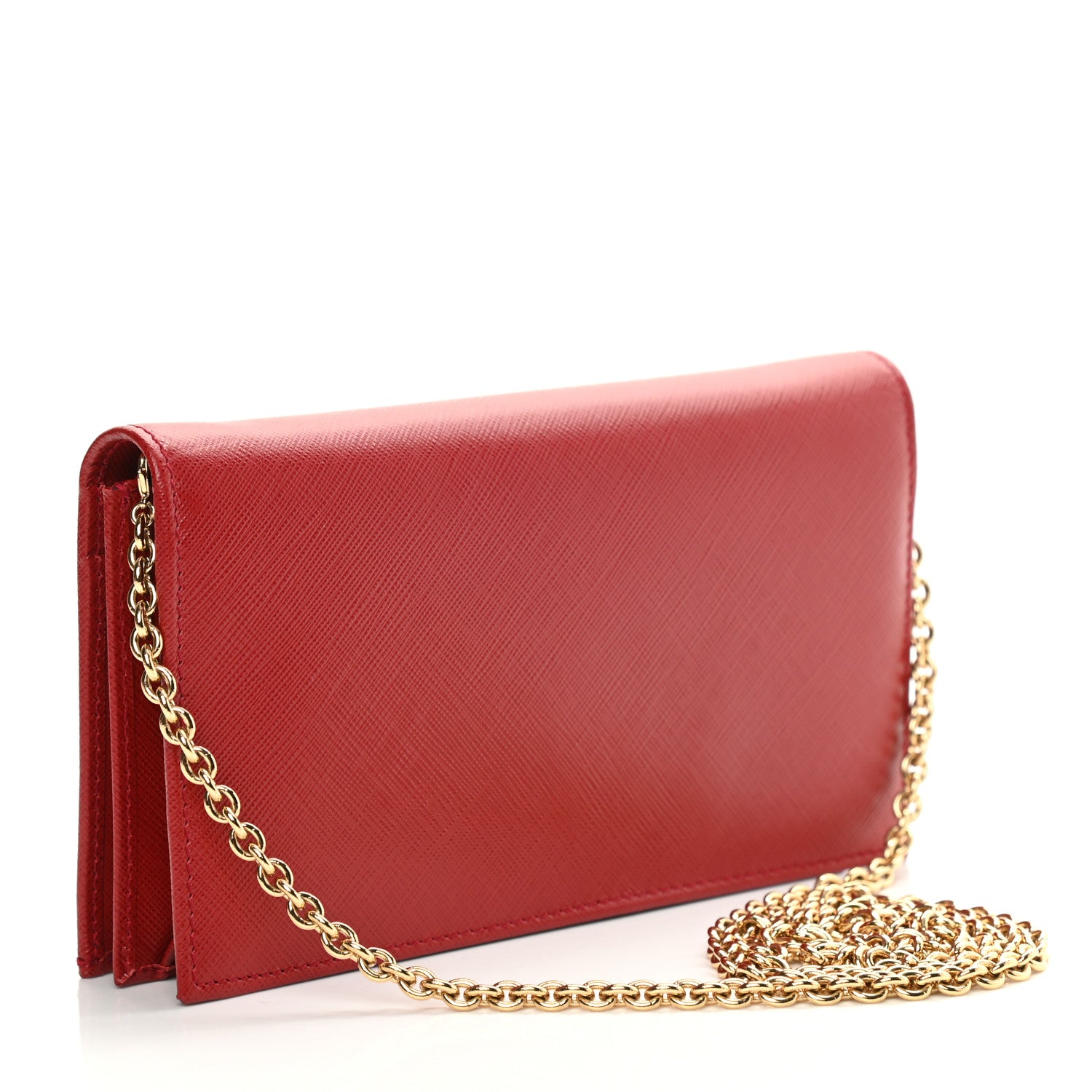 Salvatore Ferragamo Hammered Calfskin Vara Bow Chain Wallet Red 2 of 10