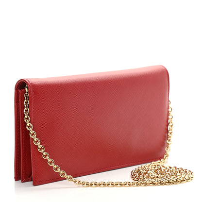 Salvatore Ferragamo Hammered Calfskin Vara Bow Chain Wallet Red 2 of 10