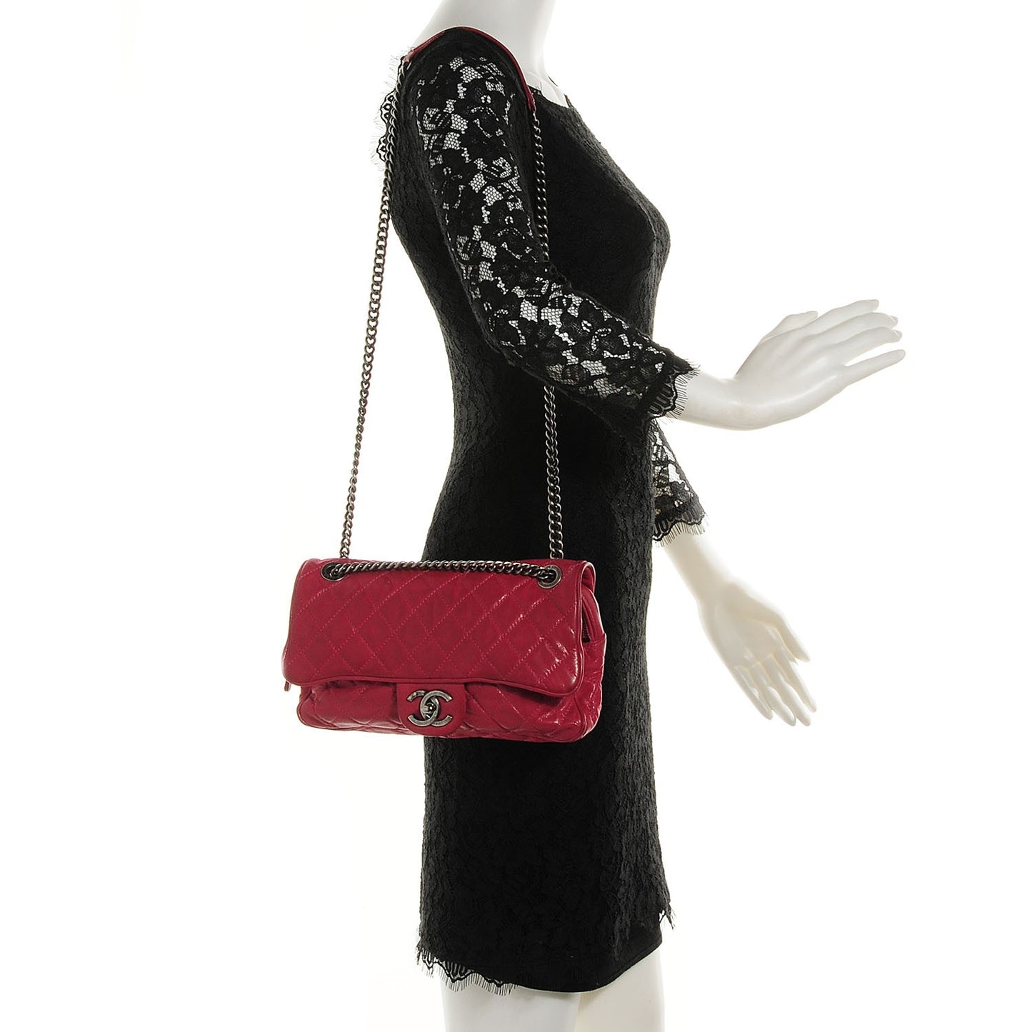 Iridescent Calfskin Shiva Flap Dark Pink