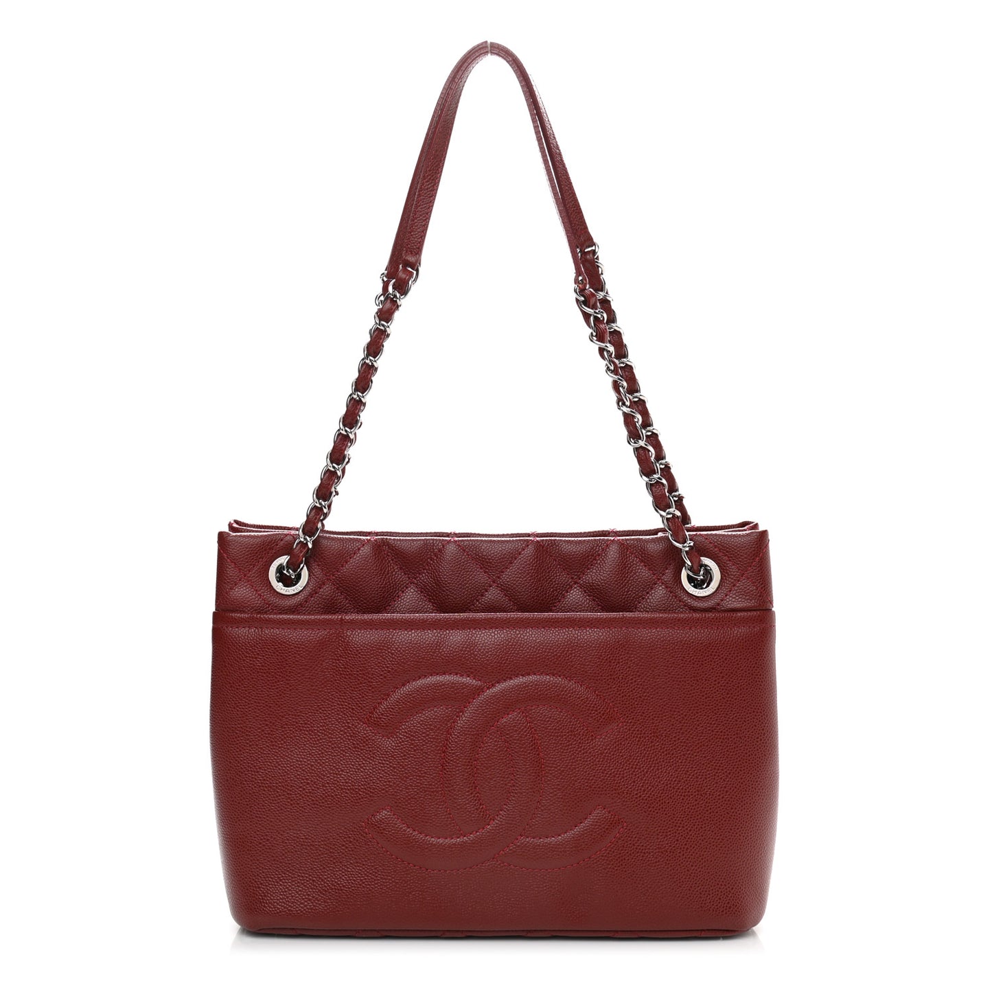 Caviar Quilted Large Timeless CC Soft Tote Dark Red