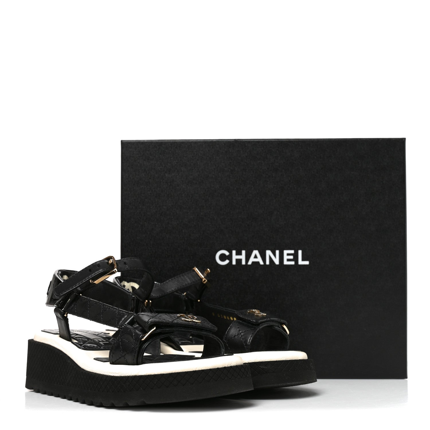 Chanel Lambskin Patent Calfskin Logo Platform Sandals 36 Black 9 of 9
