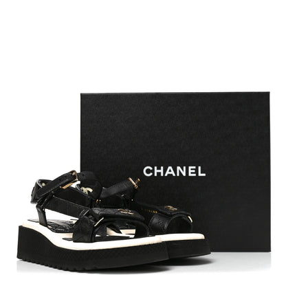 Chanel Lambskin Patent Calfskin Logo Platform Sandals 36 Black 9 of 9