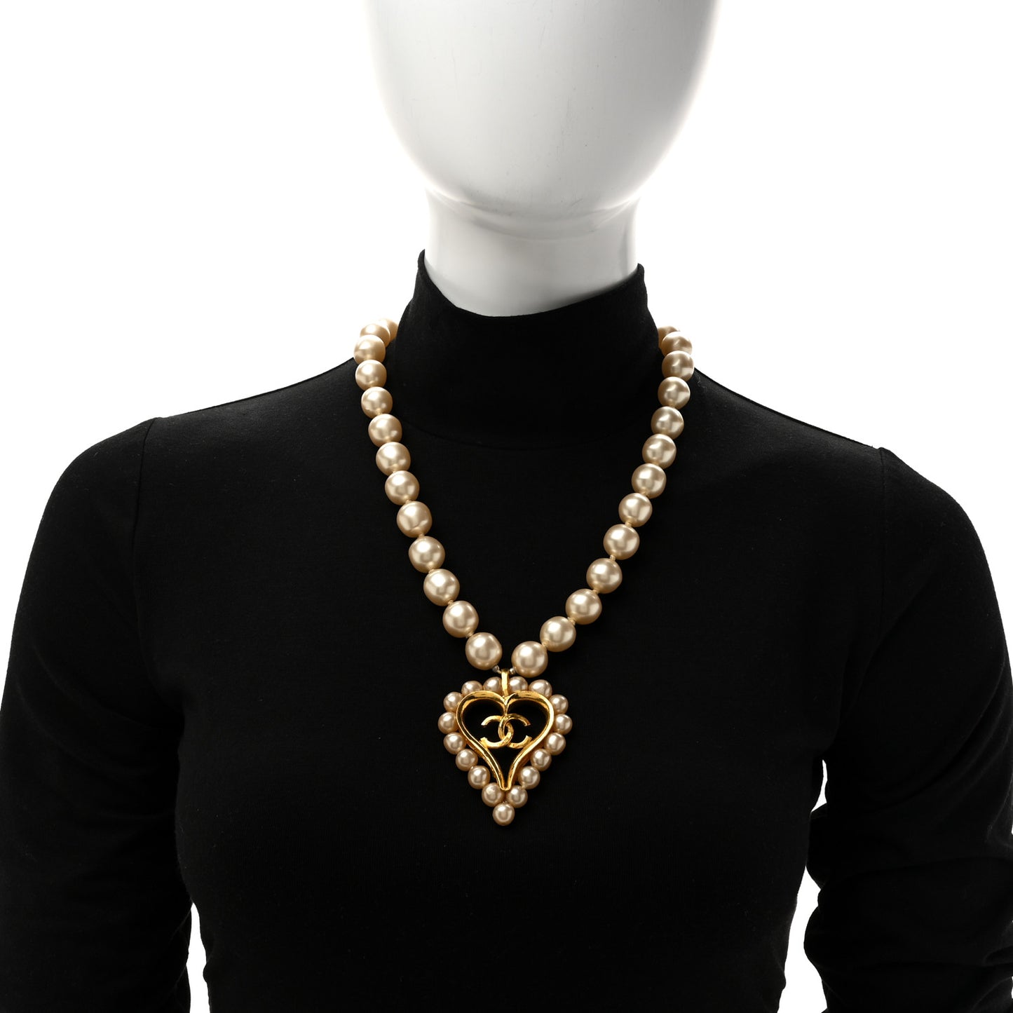 Pearl CC Heart Necklace Gold White