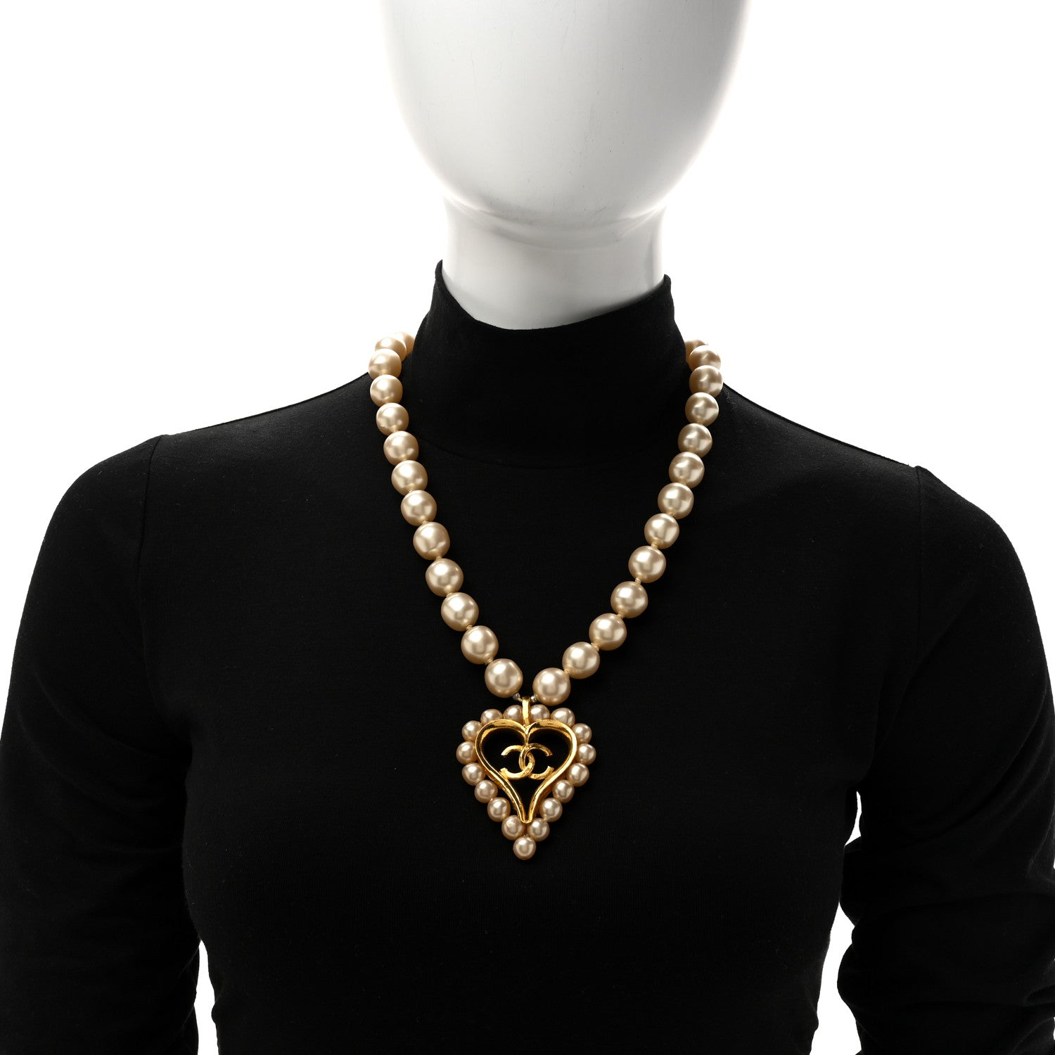 Chanel Pearl CC Heart Necklace Gold White 2 of 6
