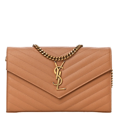 Saint Laurent Grain De Poudre Matelasse Chevron Monogram Chain Wallet Dune 1 of 14