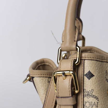 MCM Visetos Studded Drawstring Bucket Bag Beige 12 of 14
