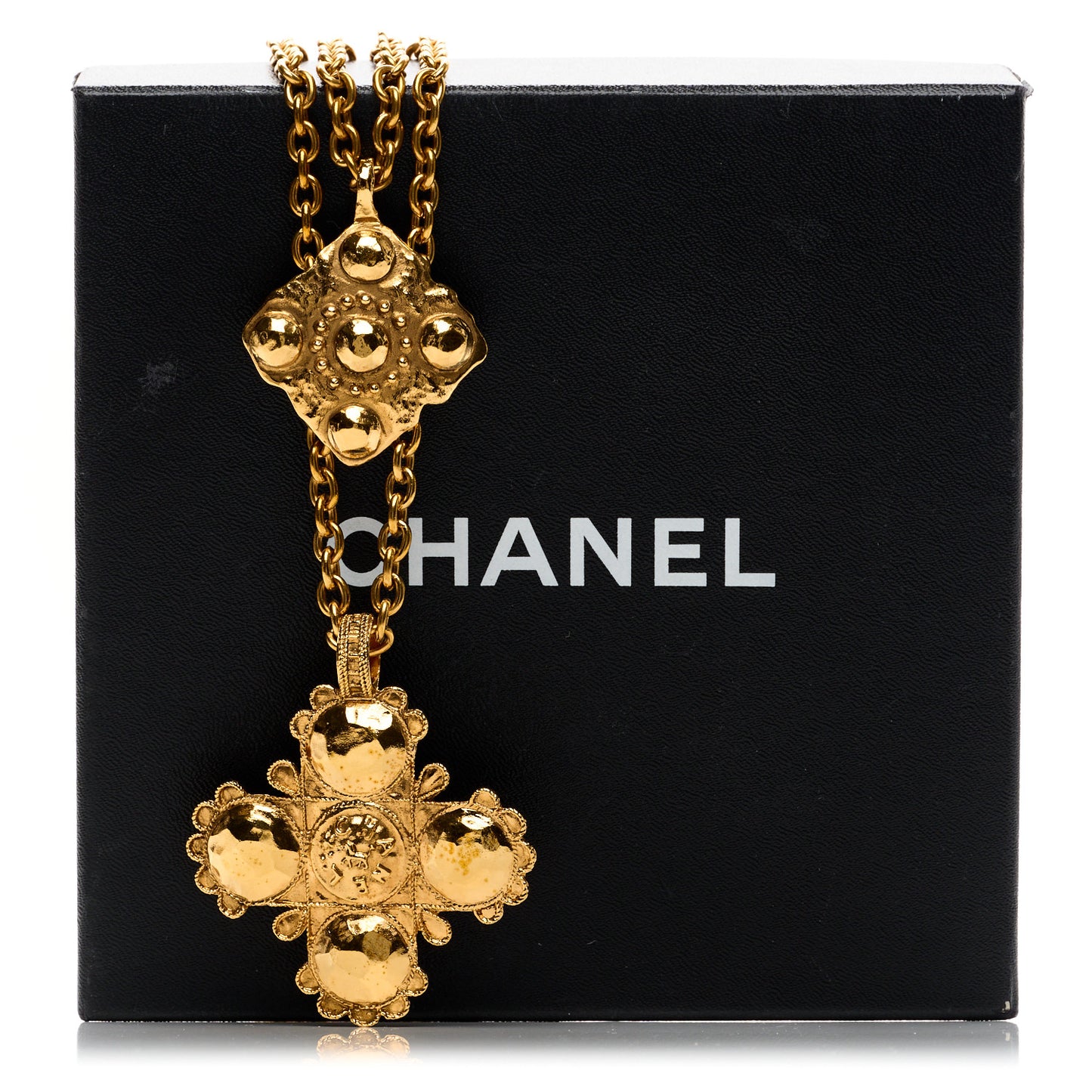 Metal CC Cross Long Pendant Double Chain Necklace Gold