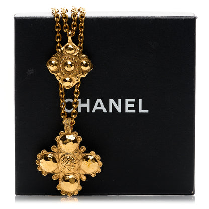 Chanel Metal CC Cross Long Pendant Double Chain Necklace Gold 6 of 6