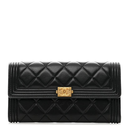 Chanel Lambskin Quilted Boy Large Gusset Flap Wallet Black 1 of 11