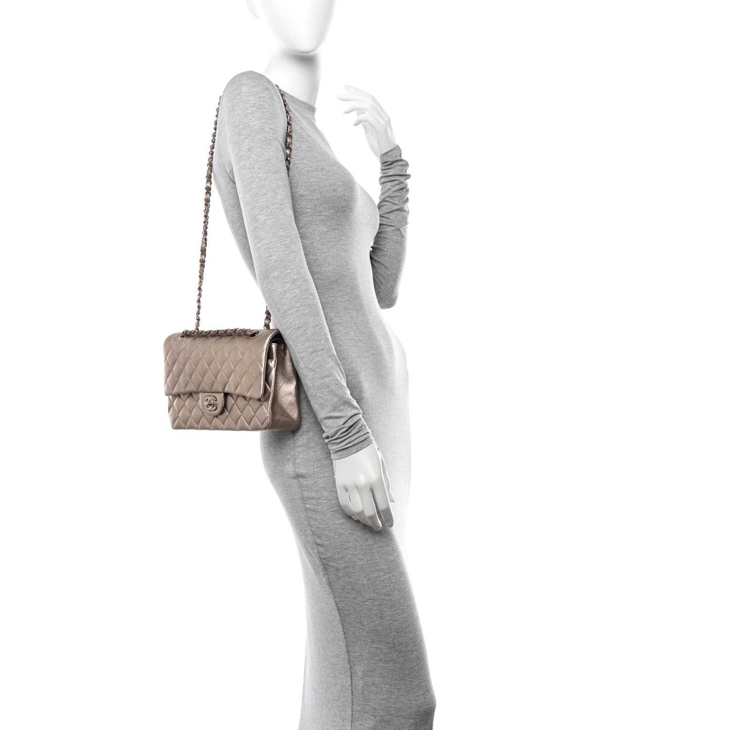 Chanel Metallic Calfskin Quilted Medium Double Flap Khaki 2 of 11