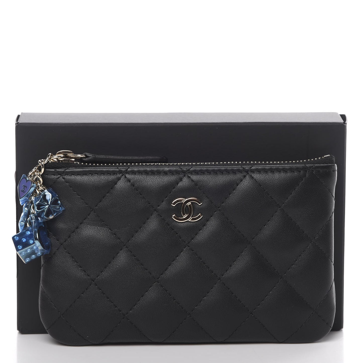 Lambskin Quilted Small Casino Cosmetic Case Black