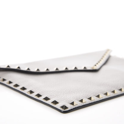 Valentino Garavani Pebbled Calfskin Large Rockstud Envelope Clutch Pastel Grey 4 of 10