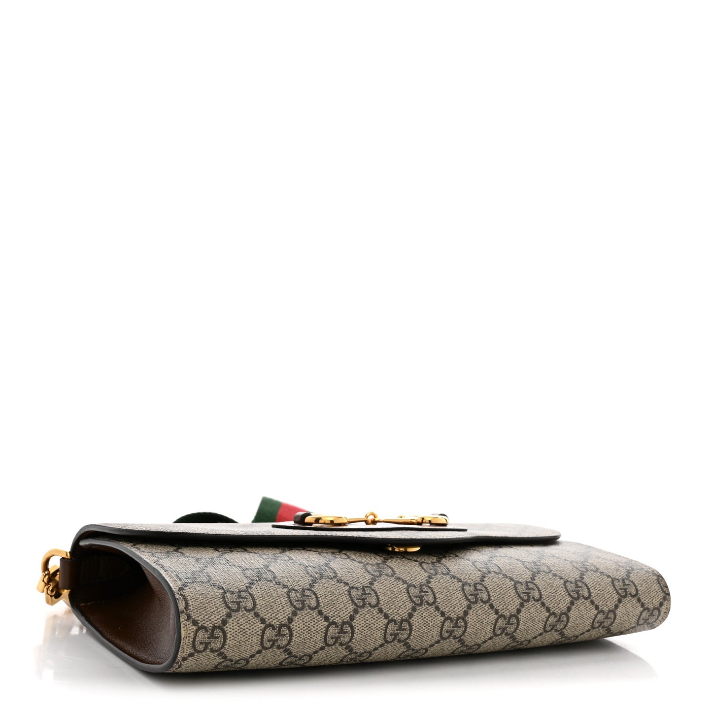 GG Supreme Monogram Azalea Calfskin Web Small Horsebit 1955 Crossbody Bag Beige Ebony Brown Sugar