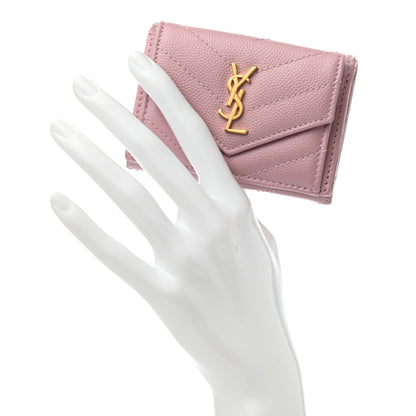 Saint Laurent Grain De Poudre Matelasse Chevron Monogram Tiny Wallet Tender Pink 2 of 8