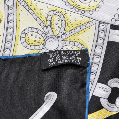 Hermes Silk Twill Parures Precieuses Shawl 140 Noir Jaune D'Or Gris 6 of 7