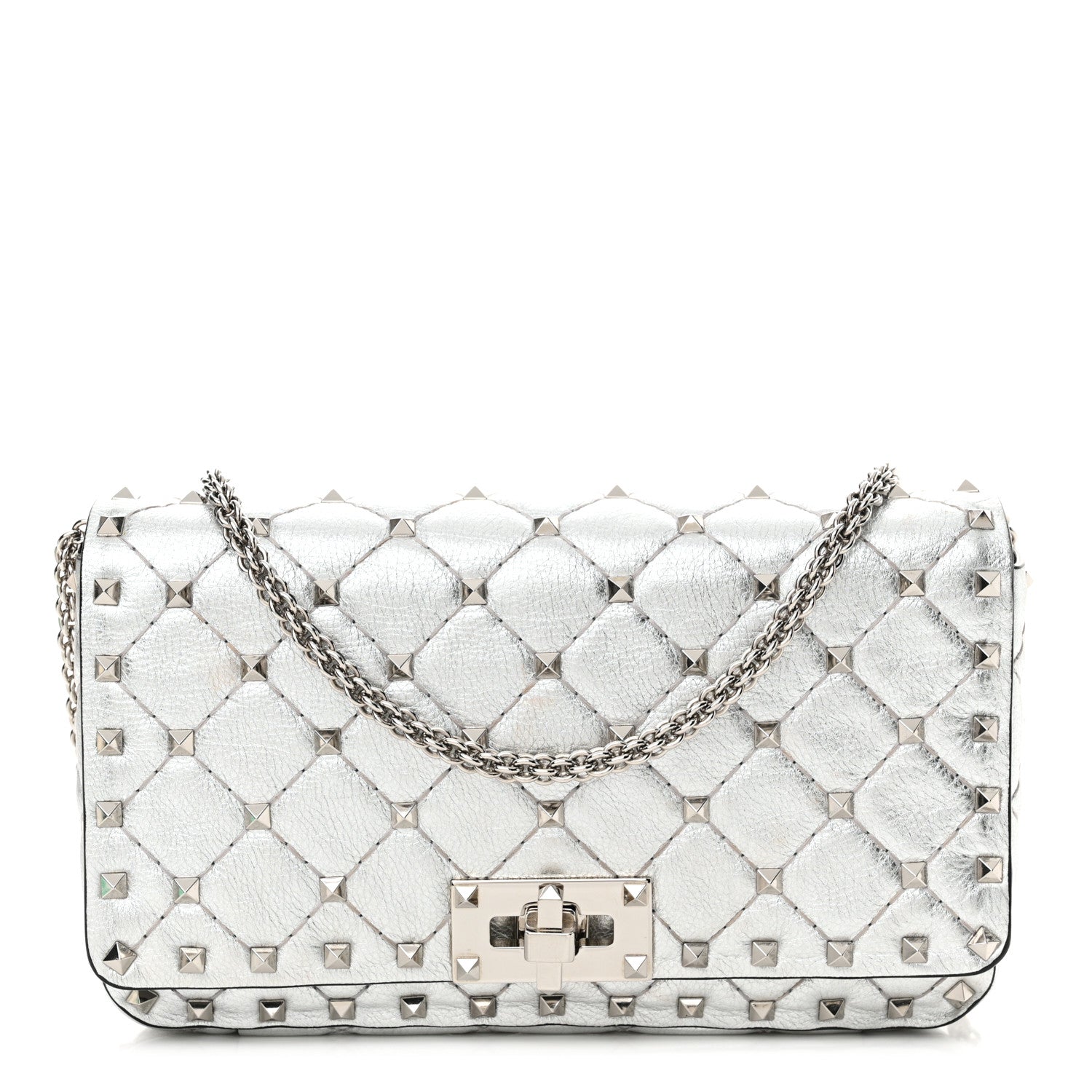 Valentino Garavani Metallic Nappa Rockstud Spike Shoulder Bag Silver 1 of 15