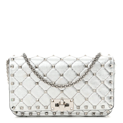 Valentino Garavani Metallic Nappa Rockstud Spike Shoulder Bag Silver 1 of 15