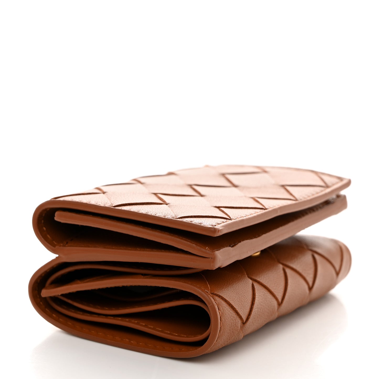 Nappa Maxi Intrecciato Tri-Fold Wallet Caramel