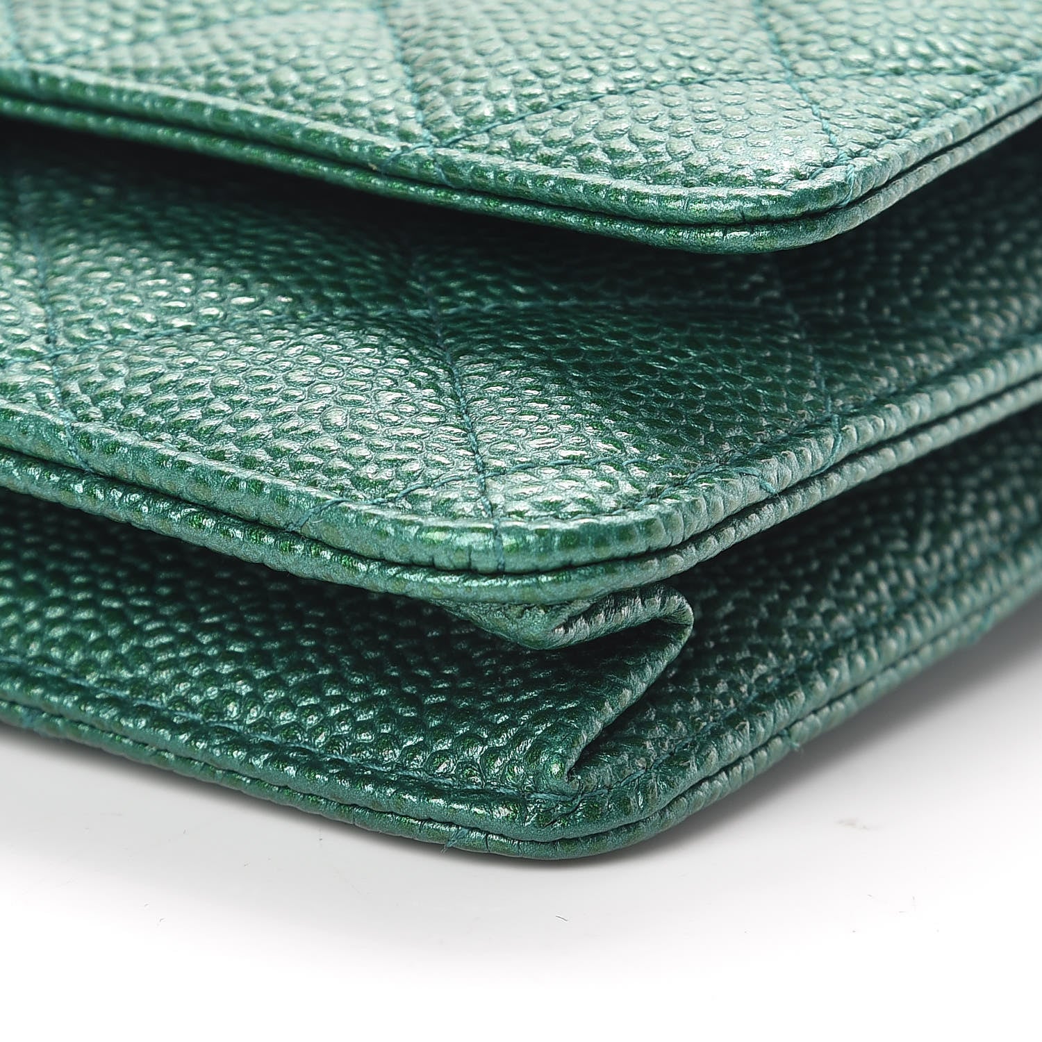 Chanel Metallic Caviar Quilted Wallet On Chain WOC Green 11 of 12