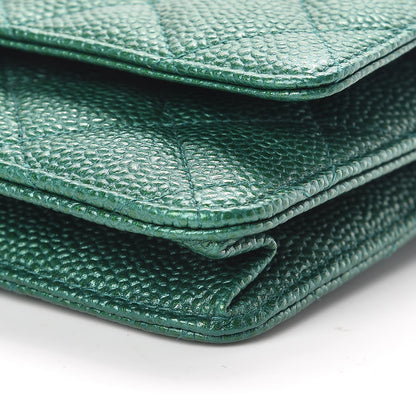Chanel Metallic Caviar Quilted Wallet On Chain WOC Green 11 of 12