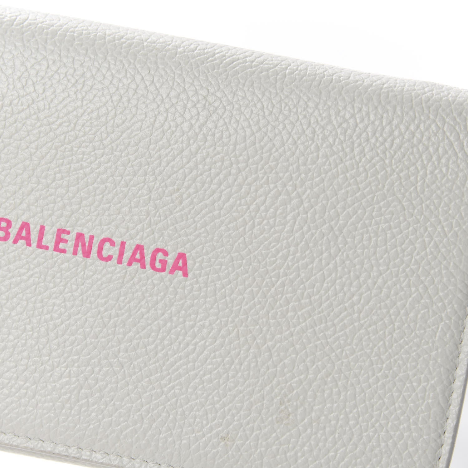 Balenciaga Grained Calfskin Logo Cash Phone Holder Wallet On Chain White Fluo Pink 10 of 12