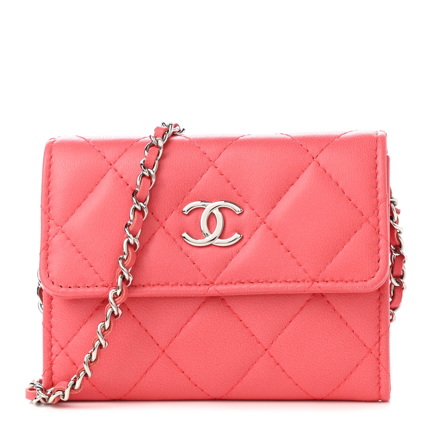 Lambskin Quilted Clutch With Chain Pink