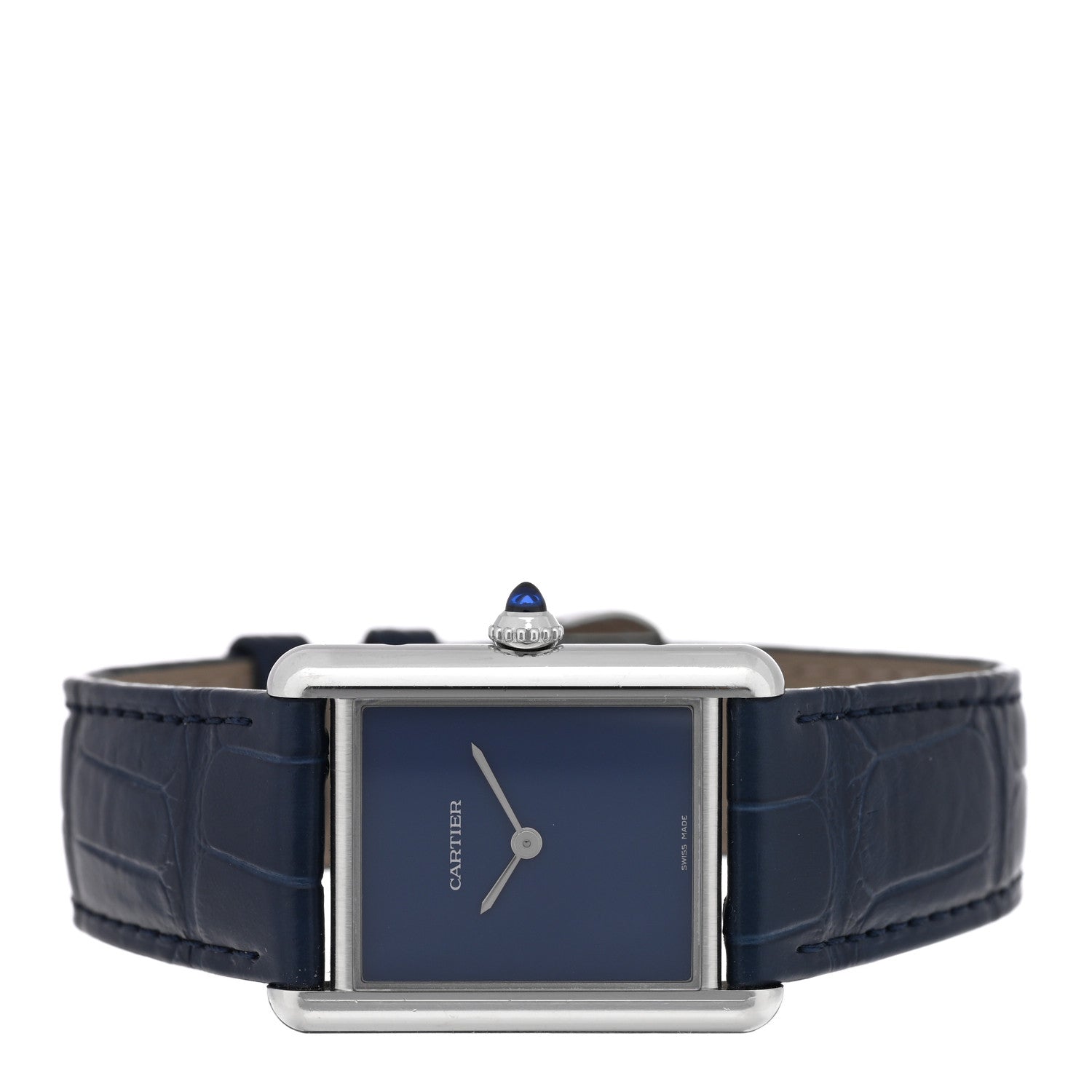 Cartier Stainless Steel Alligator 25mm Must de Cartier Tank Quartz Watch Blue 2 of 5