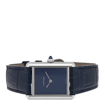 Cartier Stainless Steel Alligator 25mm Must de Cartier Tank Quartz Watch Blue 2 of 5