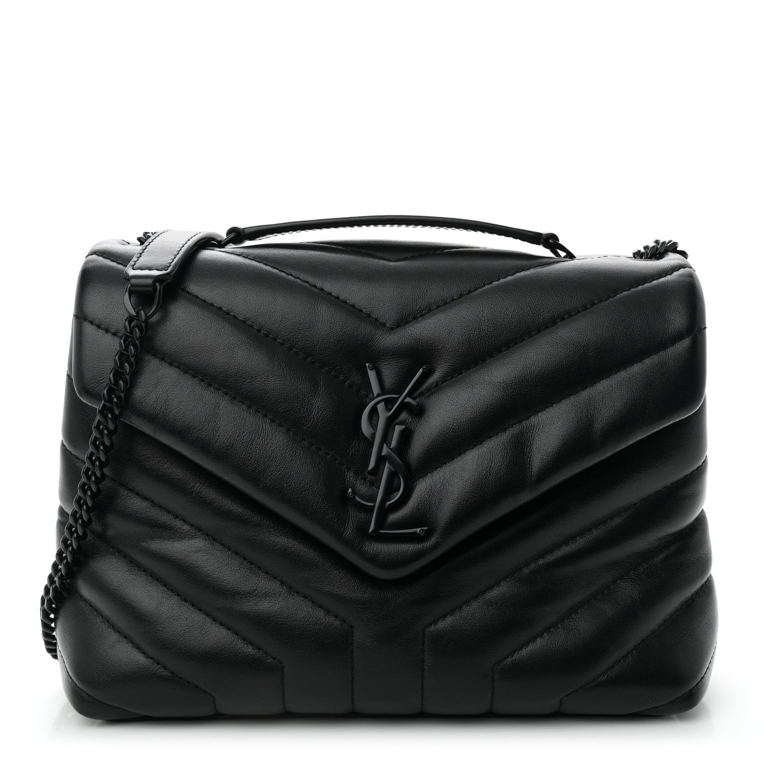 Saint Laurent Calfskin Y Quilted Monogram Monochrome Small Loulou Chain Satchel Black 1 of 9