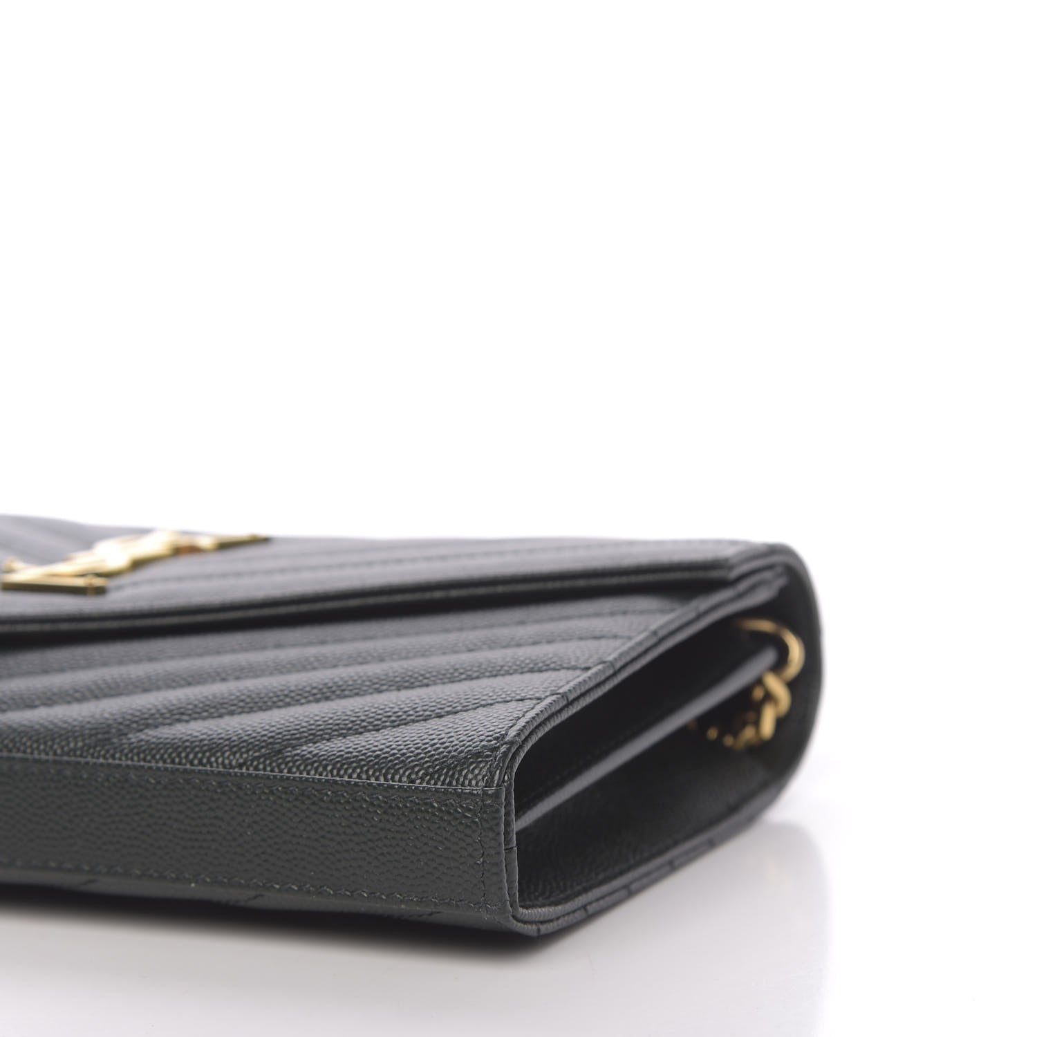 Saint Laurent Grain De Poudre Matelasse Chevron Monogram Chain Wallet Dark Green 9 of 11