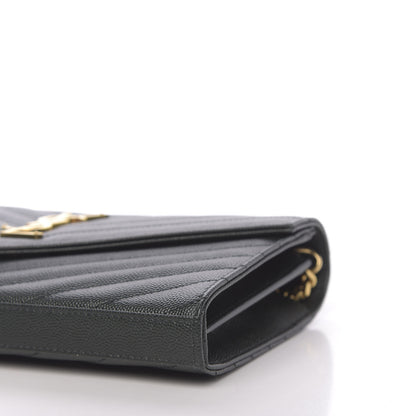 Saint Laurent Grain De Poudre Matelasse Chevron Monogram Chain Wallet Dark Green 9 of 11